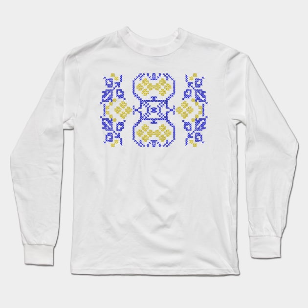 Ukrainian motive. Folk embroidery yellow blue Long Sleeve T-Shirt by sonaart